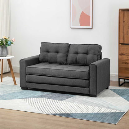 Sleeper Sofa Fold-out Sofa 2-Seater Fabric Sofa Bed Sofa with Sleeping Function Sofa Set Linen-Touch Rubberwood Gray 147.5 x 75 x 85 cm