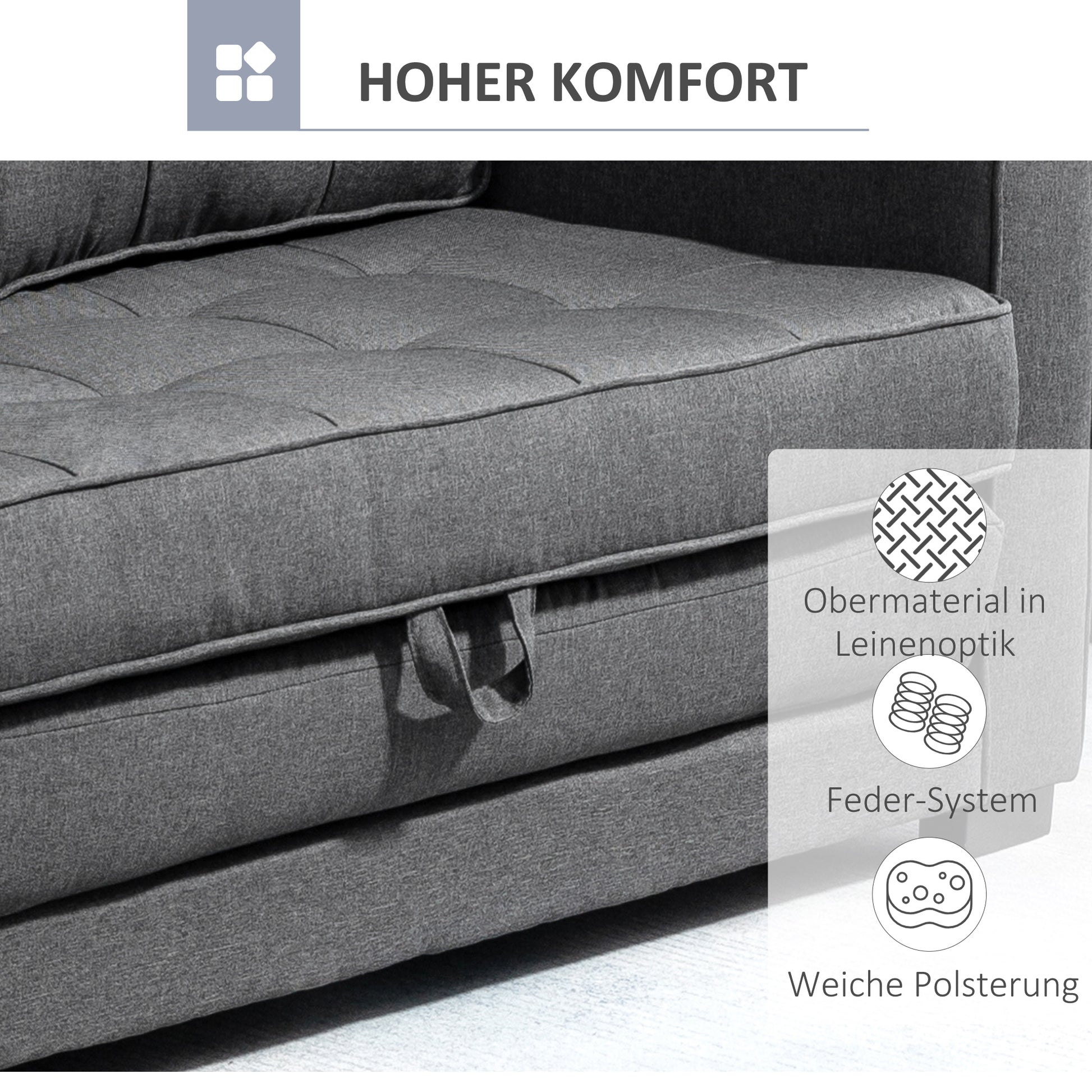 Sleeper Sofa Fold-out Sofa 2-Seater Fabric Sofa Bed Sofa with Sleeping Function Sofa Set Linen-Touch Rubberwood Gray 147.5 x 75 x 85 cm