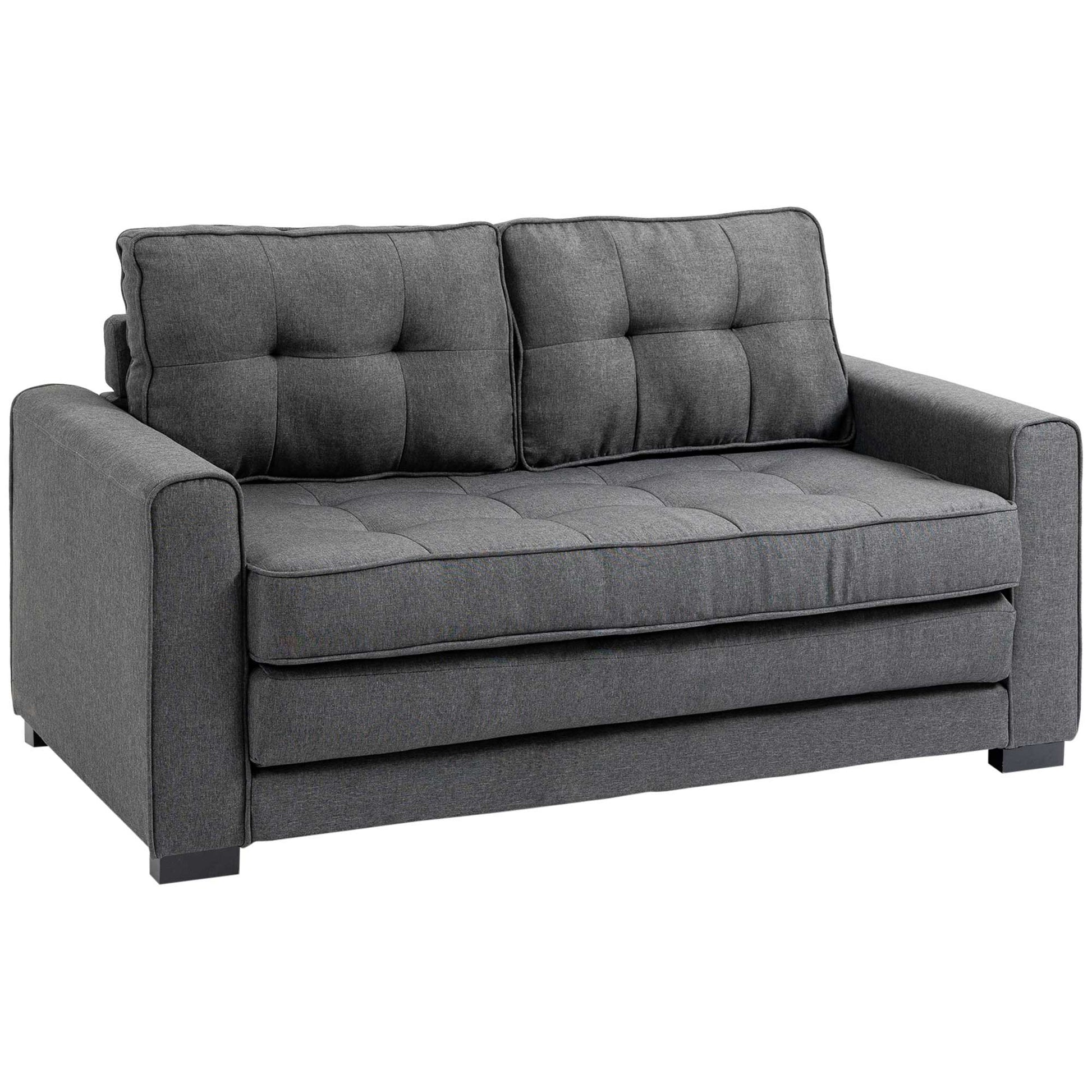 Sleeper Sofa Fold-out Sofa 2-Seater Fabric Sofa Bed Sofa with Sleeping Function Sofa Set Linen-Touch Rubberwood Gray 147.5 x 75 x 85 cm
