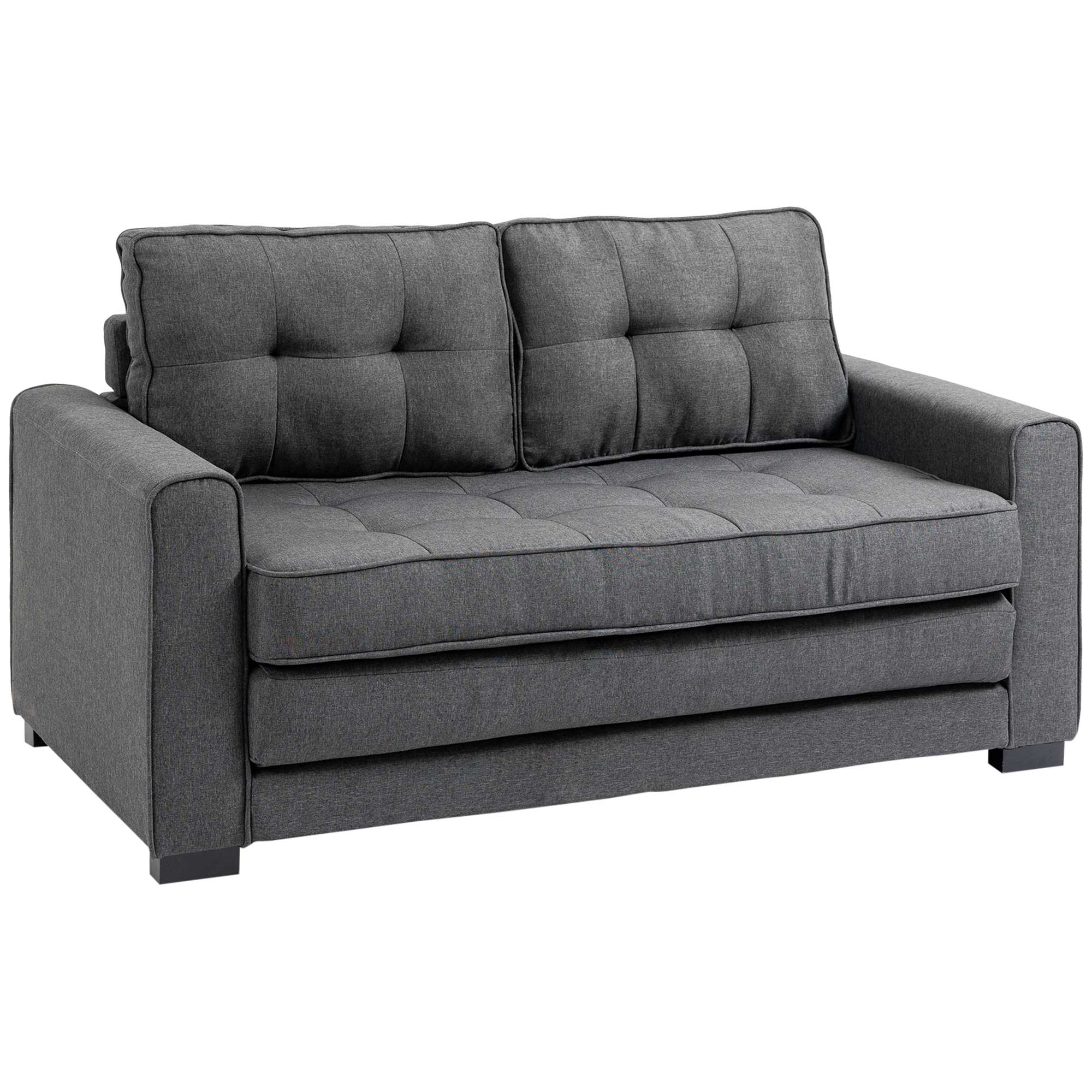 Sleeper Sofa Fold-out Sofa 2-Seater Fabric Sofa Bed Sofa with Sleeping Function Sofa Set Linen-Touch Rubberwood Gray 147.5 x 75 x 85 cm