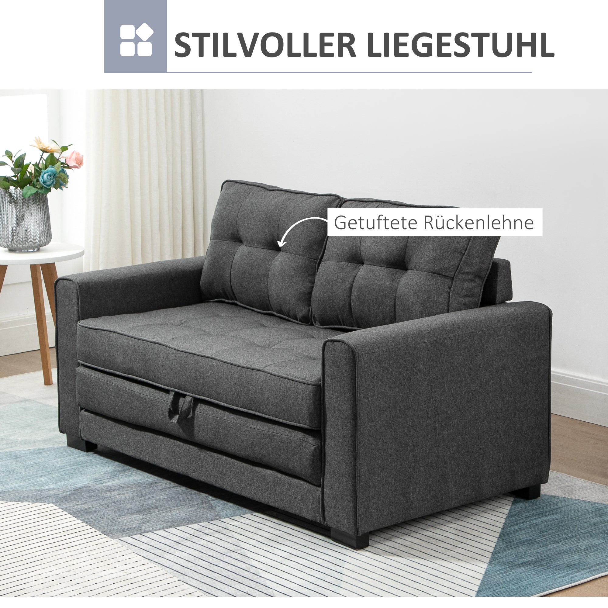 Sleeper Sofa Fold-out Sofa 2-Seater Fabric Sofa Bed Sofa with Sleeping Function Sofa Set Linen-Touch Rubberwood Gray 147.5 x 75 x 85 cm