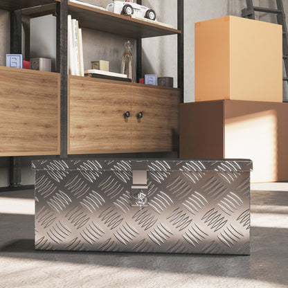 Storage Box - Aluminum Toolbox - Aluminum Tool Case with Key Lock 50L x 15.5W x 20.5H cm - Silver