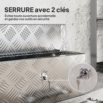 Storage Box - Aluminum Toolbox - Aluminum Tool Case with Key Lock 50L x 15.5W x 20.5H cm - Silver