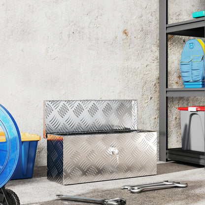 Storage Box - Aluminum Toolbox - Aluminum Tool Case with Key Lock 50L x 15.5W x 20.5H cm - Silver