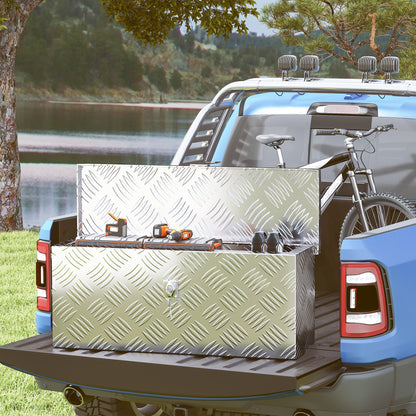 Storage Box - Aluminum Toolbox - Aluminum Tool Case with Key Lock 50L x 15.5W x 20.5H cm - Silver