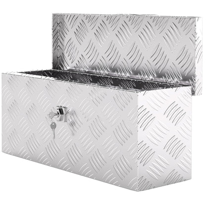 Storage Box - Aluminum Toolbox - Aluminum Tool Case with Key Lock 50L x 15.5W x 20.5H cm - Silver