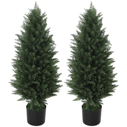 Artificial Cypress 2-piece set large 90 cm artificial plant, artificial plants in pot, UV resistant artificial tree like real decoration for living room bedroom outdoor