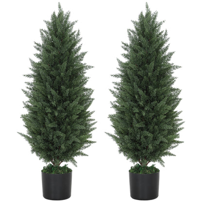 Artificial Cypress 2-piece set large 90 cm artificial plant, artificial plants in pot, UV resistant artificial tree like real decoration for living room bedroom outdoor
