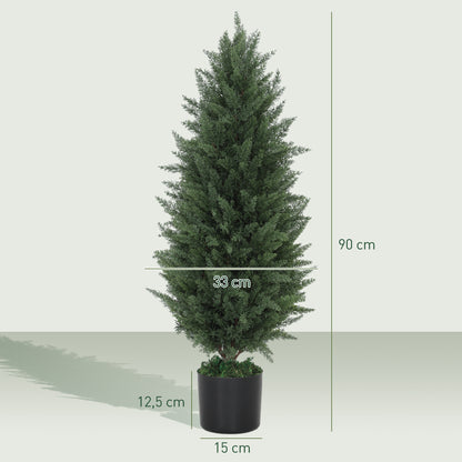 Artificial Cypress 2-piece set large 90 cm artificial plant, artificial plants in pot, UV resistant artificial tree like real decoration for living room bedroom outdoor