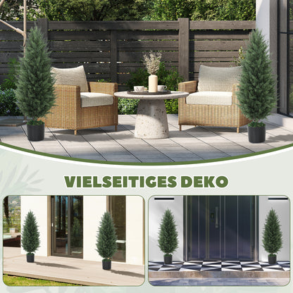 Artificial Cypress 2-piece set large 90 cm artificial plant, artificial plants in pot, UV resistant artificial tree like real decoration for living room bedroom outdoor