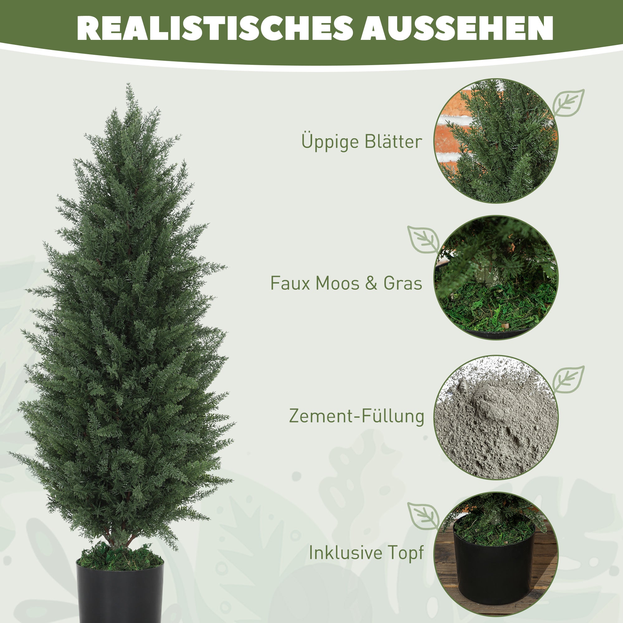 Artificial Cypress 2-piece set large 90 cm artificial plant, artificial plants in pot, UV resistant artificial tree like real decoration for living room bedroom outdoor