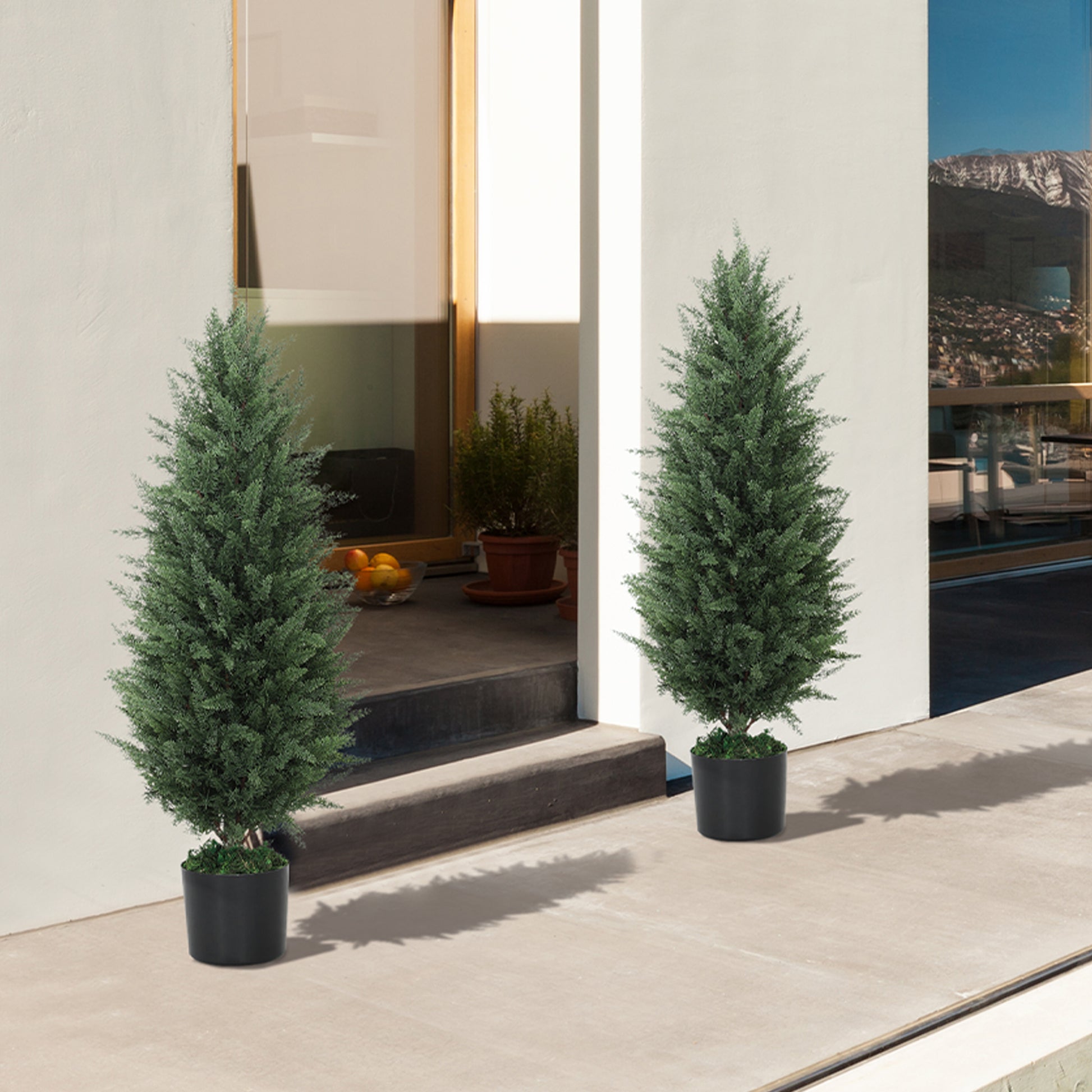 Artificial Cypress 2-piece set large 90 cm artificial plant, artificial plants in pot, UV resistant artificial tree like real decoration for living room bedroom outdoor