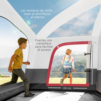 Family Tent for 4-6 People Tunnel Tent with 2 Sleeping Areas Awning Waterproof 3000 mm UV Protection for Fishing Hiking Red