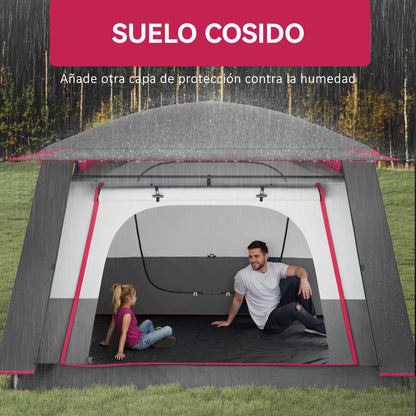 Family Tent for 4-6 People Tunnel Tent with 2 Sleeping Areas Awning Waterproof 3000 mm UV Protection for Fishing Hiking Red