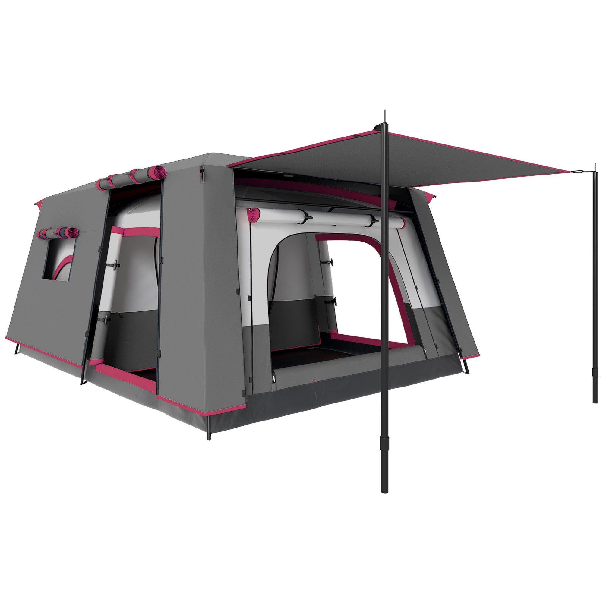 Family Tent for 4-6 People Tunnel Tent with 2 Sleeping Areas Awning Waterproof 3000 mm UV Protection for Fishing Hiking Red