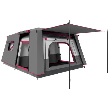 Family Tent for 4-6 People Tunnel Tent with 2 Sleeping Areas Awning Waterproof 3000 mm UV Protection for Fishing Hiking Red