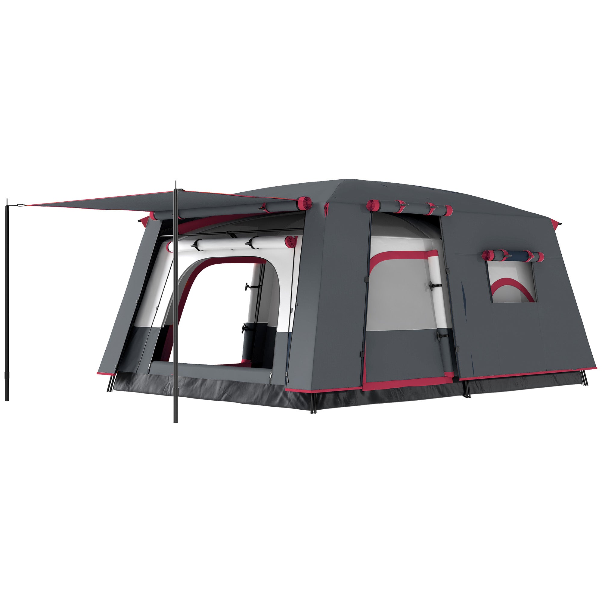 Family Tent for 4-6 People Tunnel Tent with 2 Sleeping Areas Awning Waterproof 3000 mm UV Protection for Fishing Hiking Red