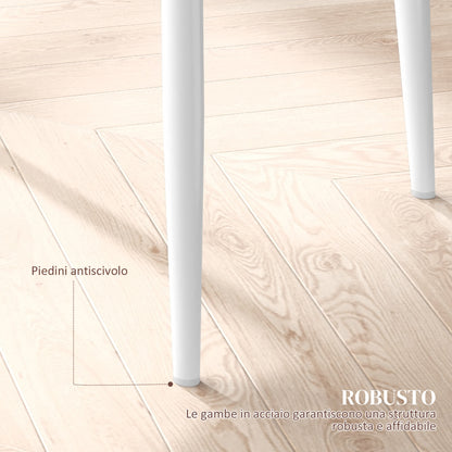 Set of 6 Upholstered High Back Dining Chairs, Kitchen Chairs in Faux Leather Diamond Stitching with Non-Slip Feet and Steel Legs for Dining Room, 41x50x97 cm, White