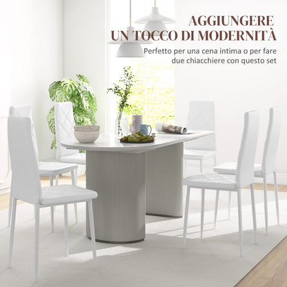 Set of 6 Upholstered High Back Dining Chairs, Kitchen Chairs in Faux Leather Diamond Stitching with Non-Slip Feet and Steel Legs for Dining Room, 41x50x97 cm, White