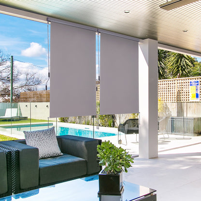 Vertical Awning Balcony Awning Vertical Sunshade Windshield Side Screen with Hand Crank Polyester Fabric + Aluminum Gray 200 x 120 cm