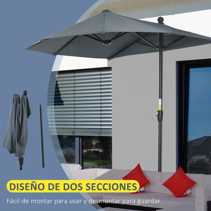 Garden Wall Umbrella 200x190x240 cm Terrace Parasol with Crank Steel Pole and Cross Base Anti-UV for Terrace Balcony Gray