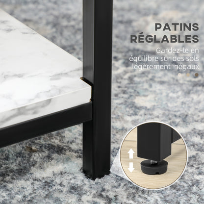 Set of 2 nested side tables low stackable tables with marble-effect wood top and black metal frame