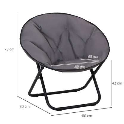 Folding Moon Chair Moon Saucer Chair with Oxford Fabric Seat and Metal Legs Holds 120 kg for Camping Beach Patio Terrace 80x80x75 cm Gray