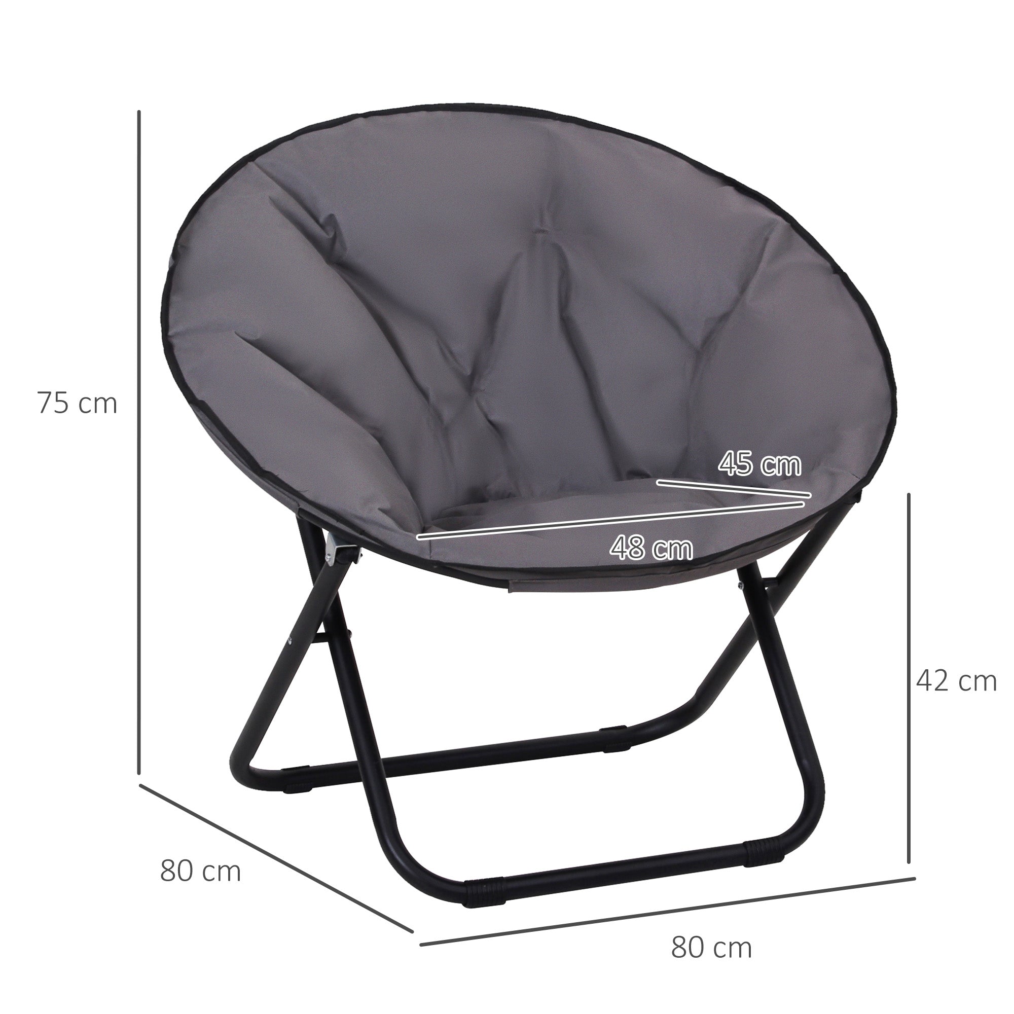 Folding Moon Chair Moon Saucer Chair with Oxford Fabric Seat and Metal Legs Holds 120 kg for Camping Beach Patio Terrace 80x80x75 cm Gray
