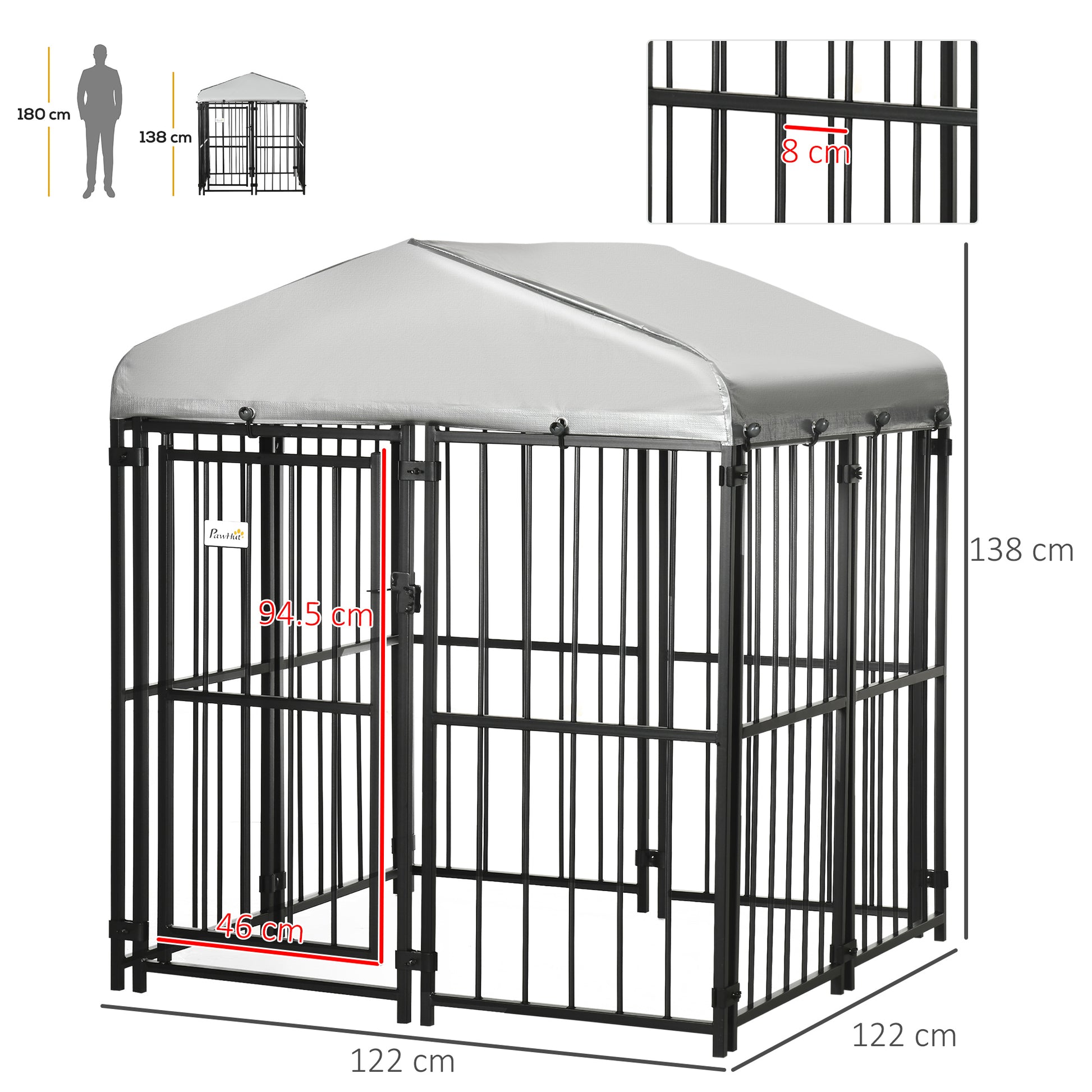 Small to Medium Dog Enclosure, Kennel House for Dogs and Chickens with Roof, 122x122x138cm