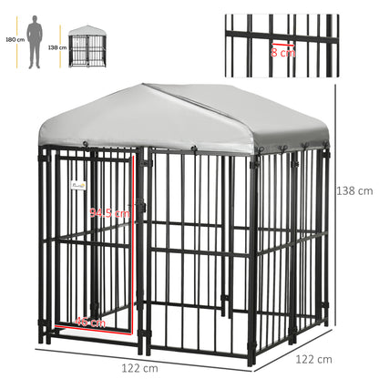 Small to Medium Dog Enclosure, Kennel House for Dogs and Chickens with Roof, 122x122x138cm