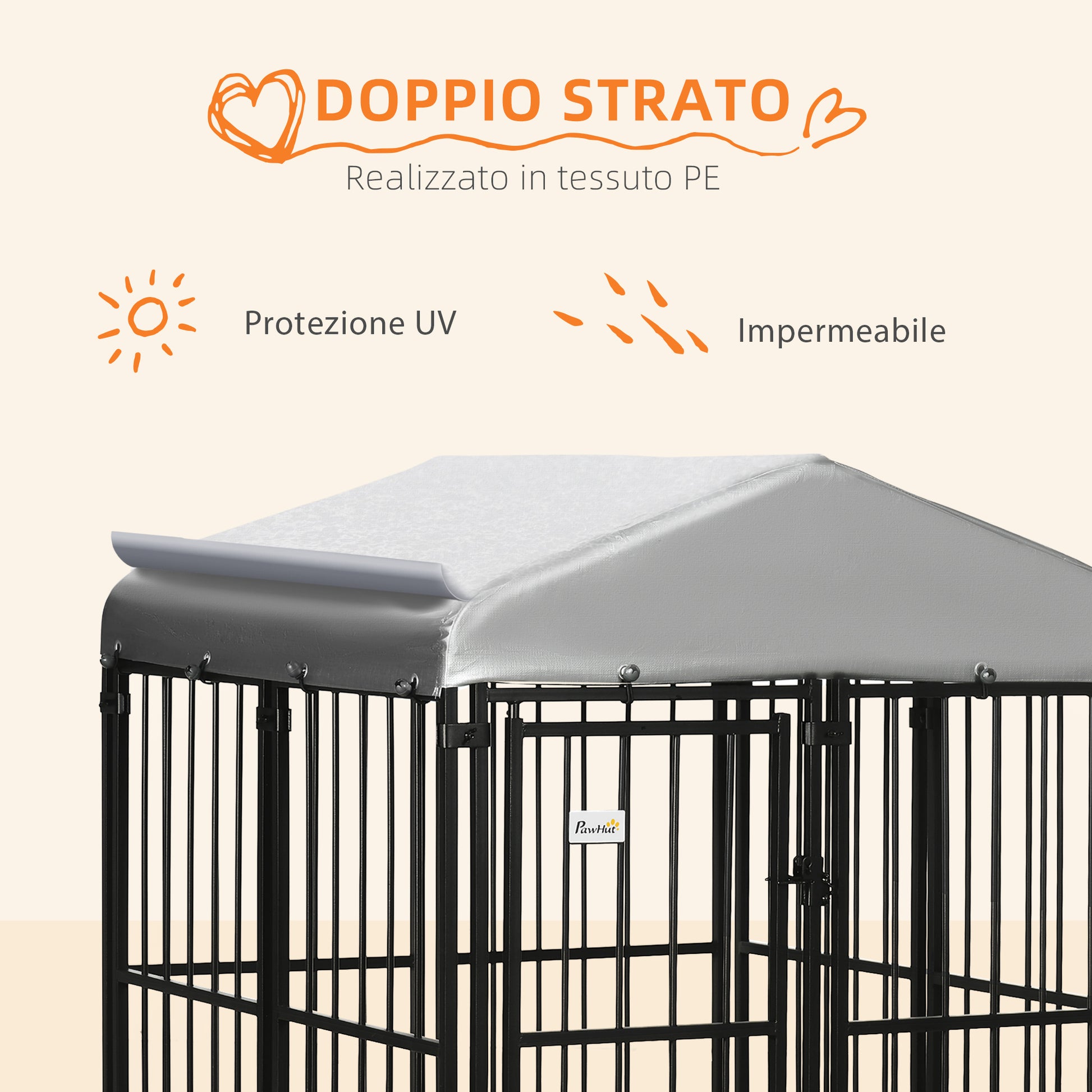 Small to Medium Dog Enclosure, Kennel House for Dogs and Chickens with Roof, 122x122x138cm