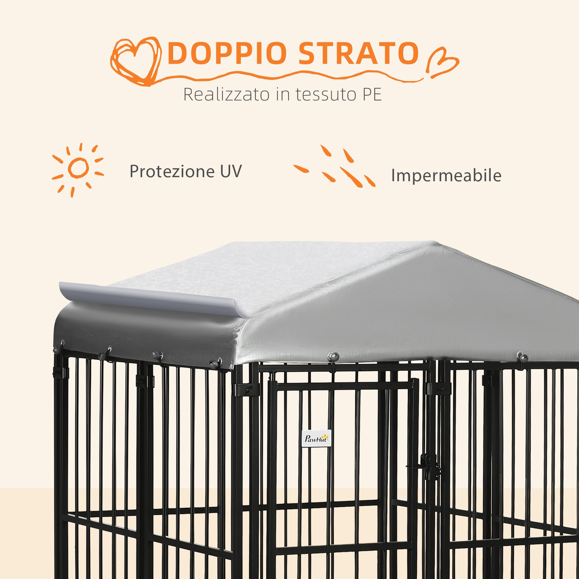 Small to Medium Dog Enclosure, Kennel House for Dogs and Chickens with Roof, 122x122x138cm