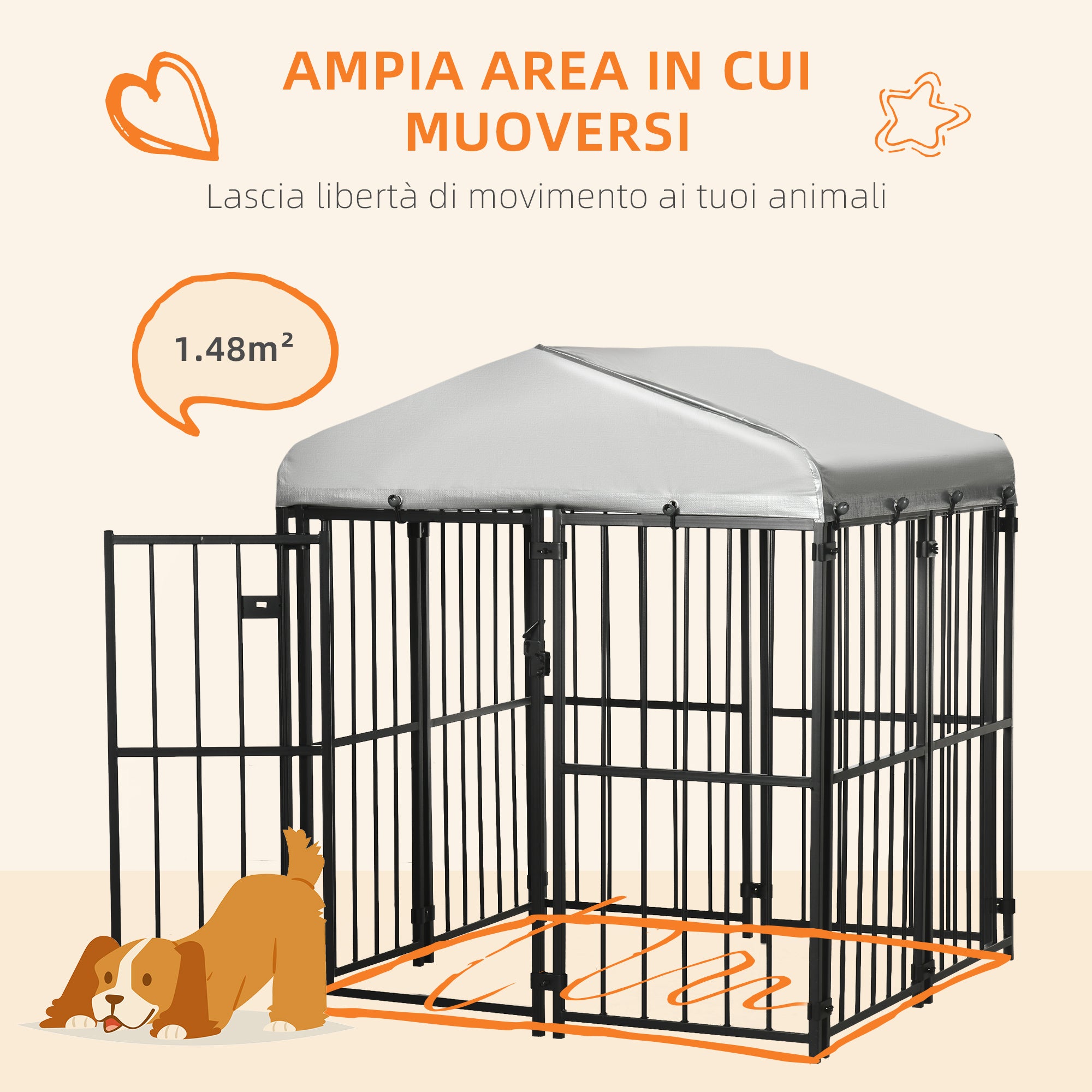 Small to Medium Dog Enclosure, Kennel House for Dogs and Chickens with Roof, 122x122x138cm