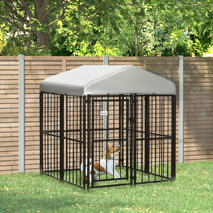 Small to Medium Dog Enclosure, Kennel House for Dogs and Chickens with Roof, 122x122x138cm