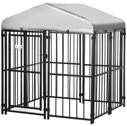 Small to Medium Dog Enclosure, Kennel House for Dogs and Chickens with Roof, 122x122x138cm