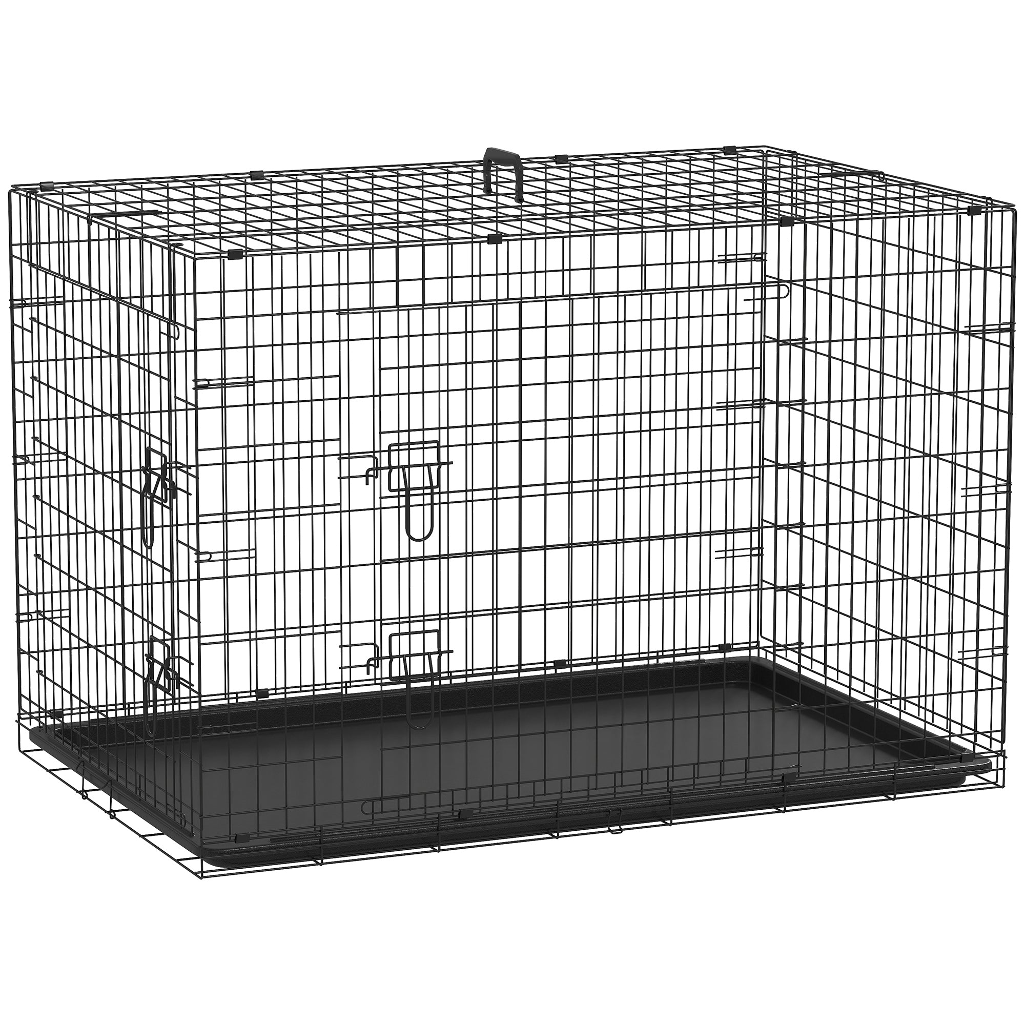 Foldable Dog Cage Dog Carrier with 2 Doors Removable Tray and Transport Handle 121x77x82 cm Black