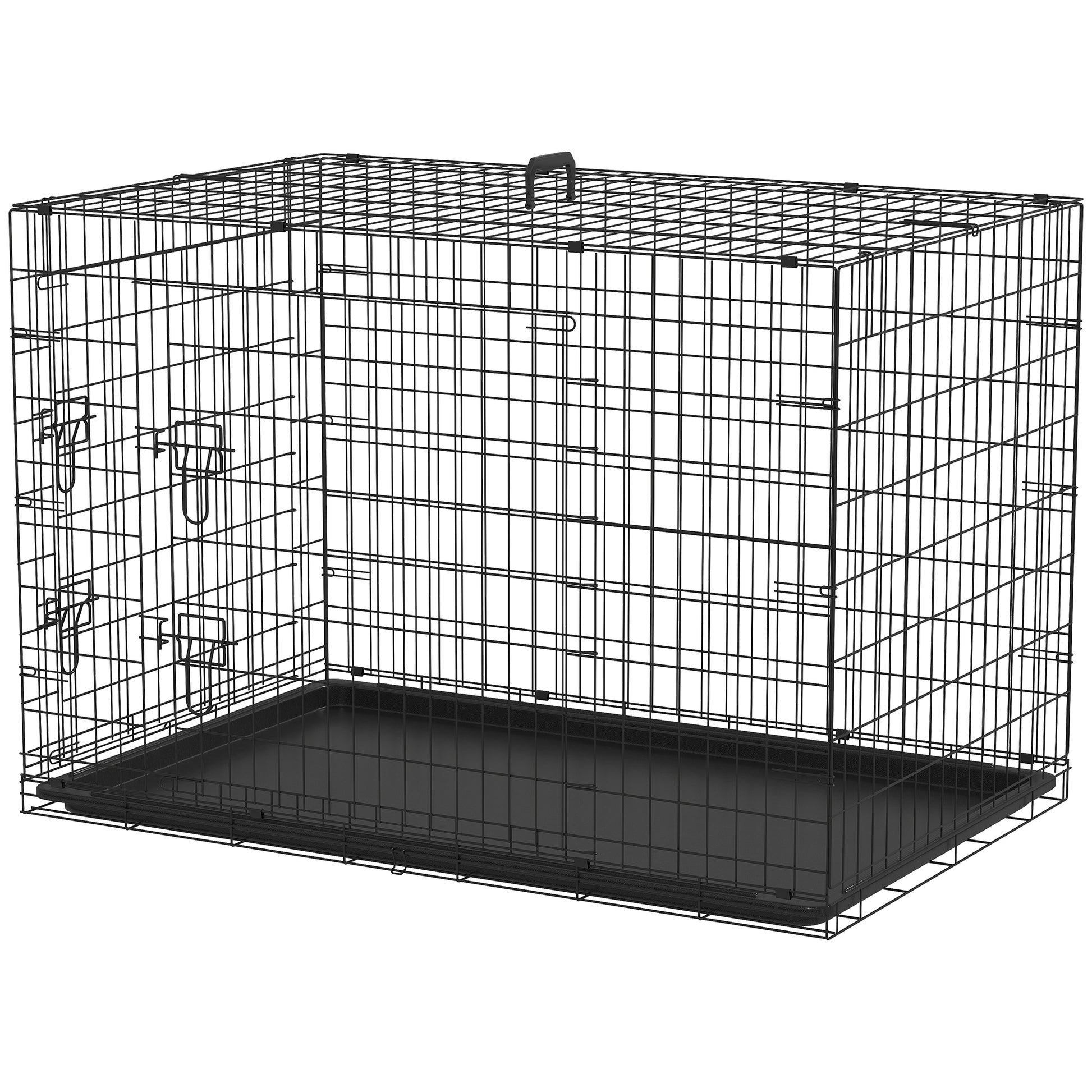 Foldable Dog Cage Dog Carrier with 2 Doors Removable Tray and Transport Handle 121x77x82 cm Black