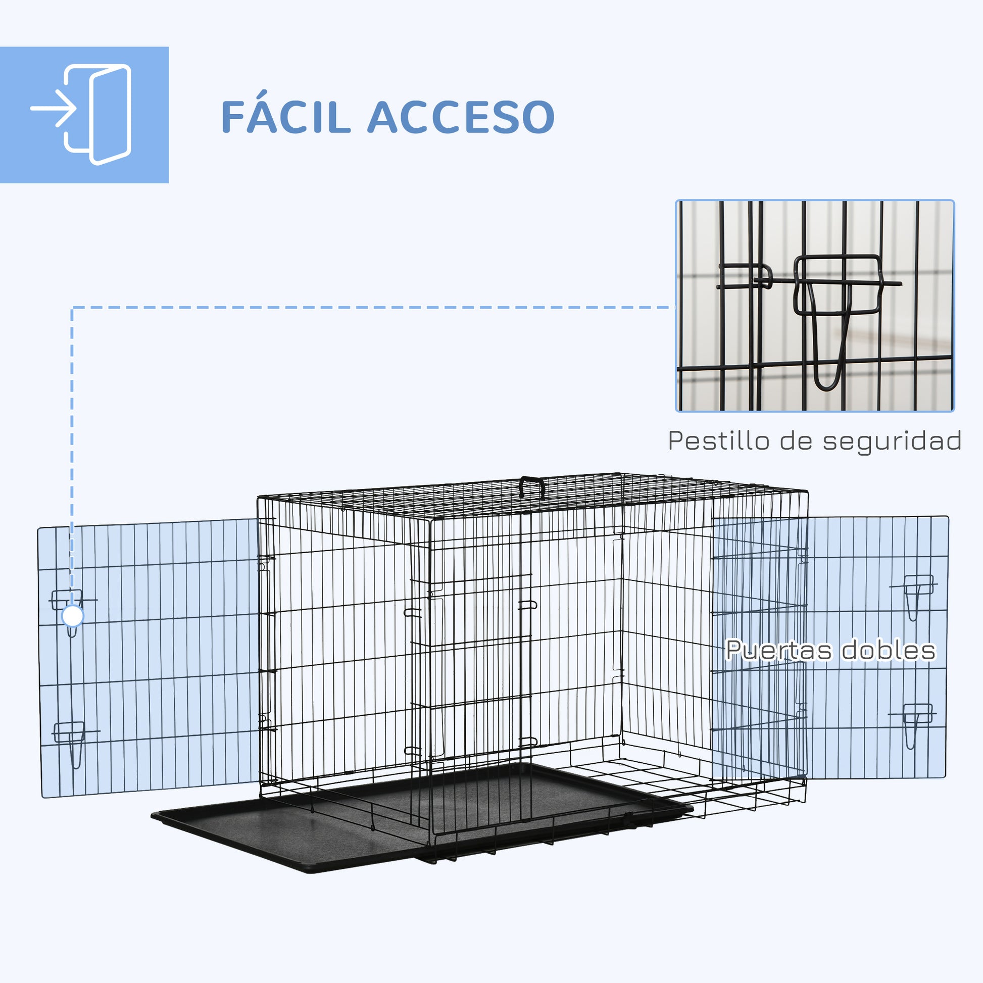 Foldable Dog Cage Dog Carrier with 2 Doors Removable Tray and Transport Handle 121x77x82 cm Black