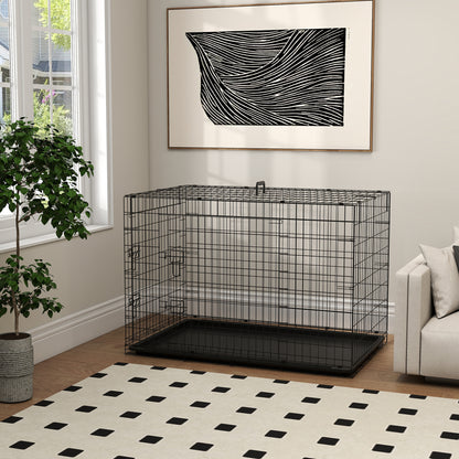 Foldable Dog Cage Dog Carrier with 2 Doors Removable Tray and Transport Handle 121x77x82 cm Black