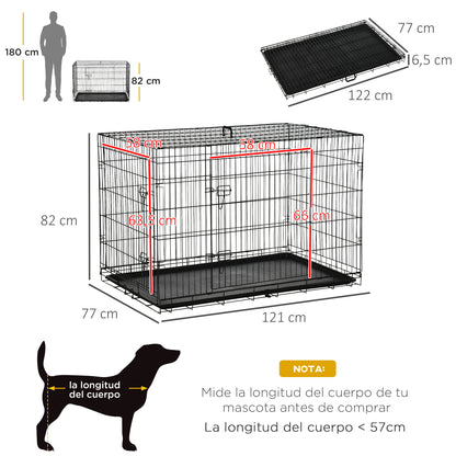 Foldable Dog Cage Dog Carrier with 2 Doors Removable Tray and Transport Handle 121x77x82 cm Black