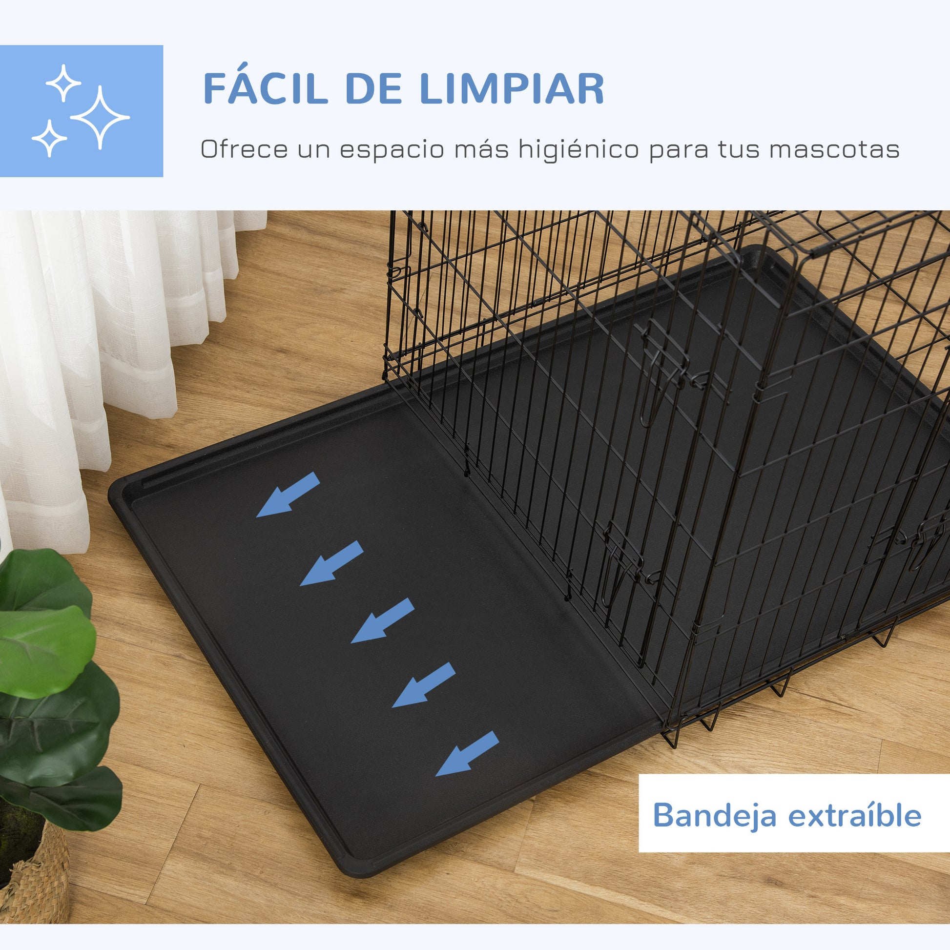 Foldable Dog Cage Dog Carrier with 2 Doors Removable Tray and Transport Handle 121x77x82 cm Black