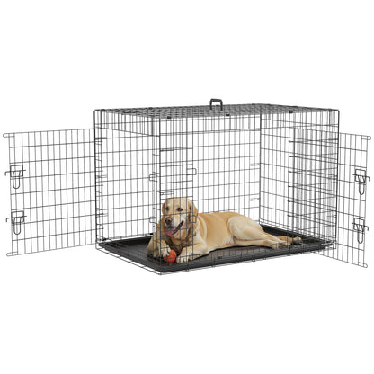 Foldable Dog Cage Dog Carrier with 2 Doors Removable Tray and Transport Handle 121x77x82 cm Black