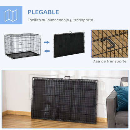 Foldable Dog Cage Dog Carrier with 2 Doors Removable Tray and Transport Handle 121x77x82 cm Black