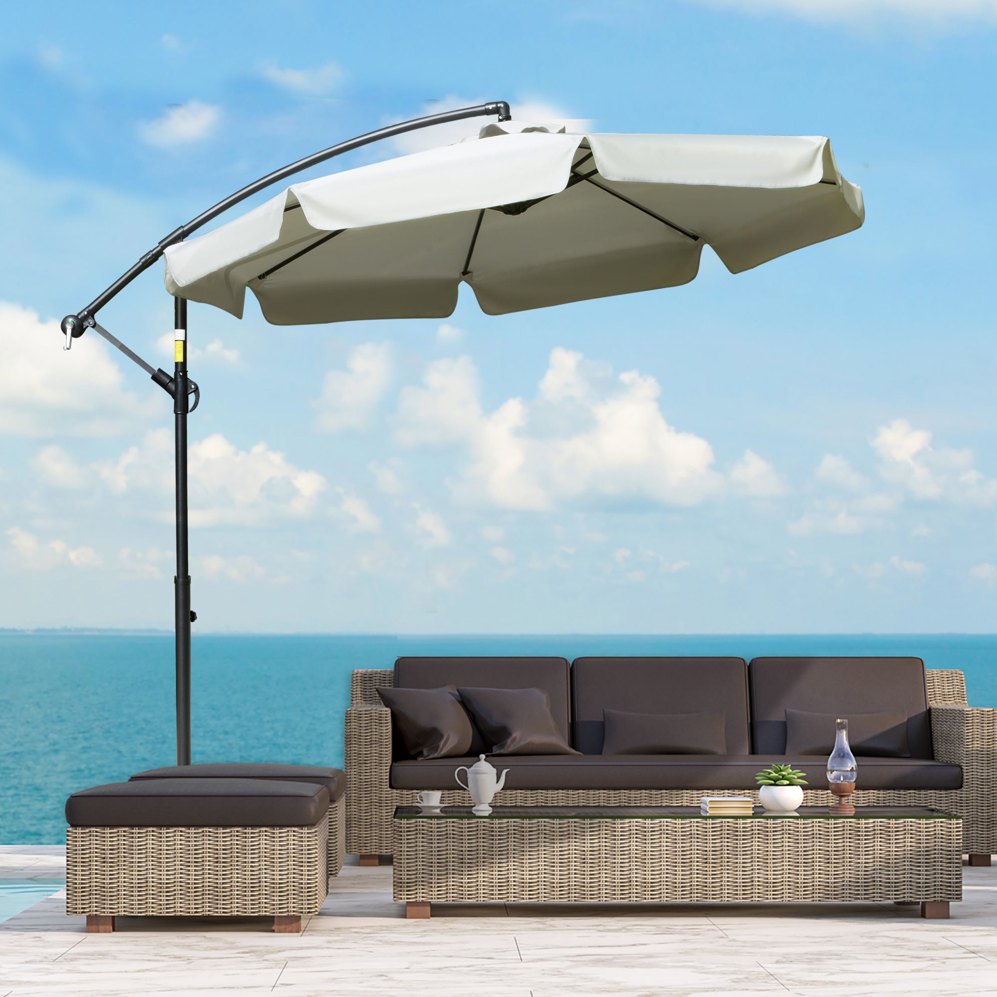 Cantilever Umbrella 2.7x2.7m with Adjustable Roof, Cross Base, Air Vents, Crank, Inclining Garden Umbrella in Metal and Polyester, for Patio Terrace, Beige