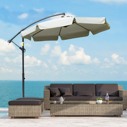 Cantilever Umbrella 2.7x2.7m with Adjustable Roof, Cross Base, Air Vents, Crank, Inclining Garden Umbrella in Metal and Polyester, for Patio Terrace, Beige