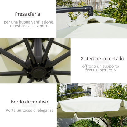Cantilever Umbrella 2.7x2.7m with Adjustable Roof, Cross Base, Air Vents, Crank, Inclining Garden Umbrella in Metal and Polyester, for Patio Terrace, Beige