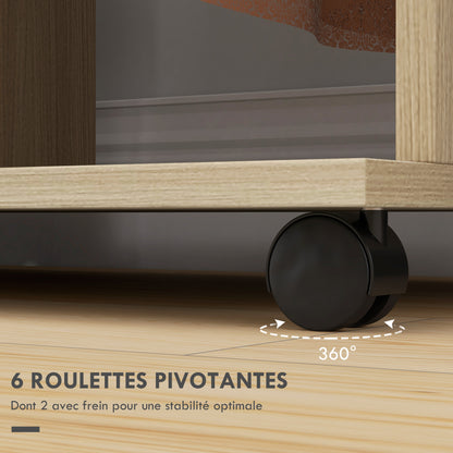 Mobile Wardrobe Storage Cabinet with 6 Wheels 120L x 40W x 128H cm Natural Wood