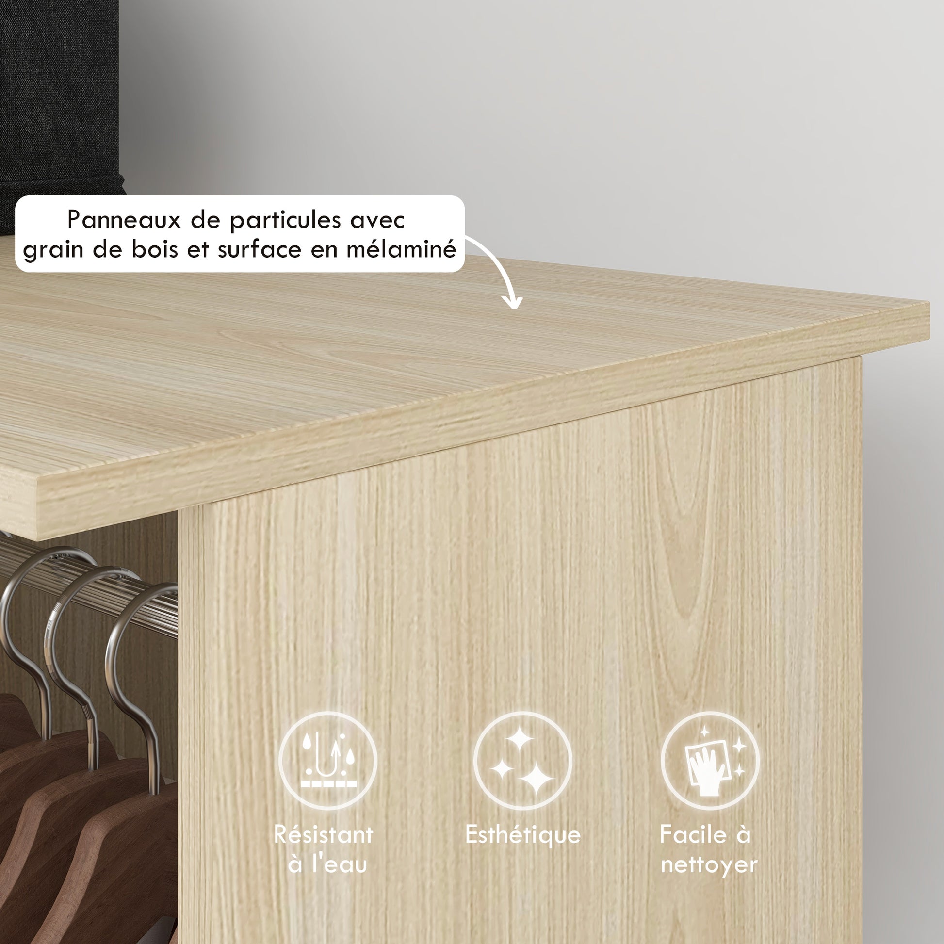 Mobile Wardrobe Storage Cabinet with 6 Wheels 120L x 40W x 128H cm Natural Wood