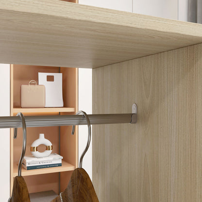 Mobile Wardrobe Storage Cabinet with 6 Wheels 120L x 40W x 128H cm Natural Wood