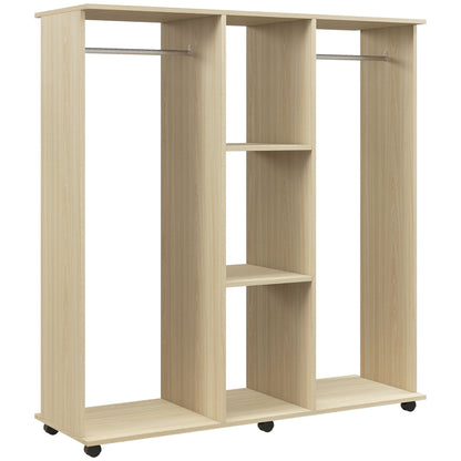 Mobile Wardrobe Storage Cabinet with 6 Wheels 120L x 40W x 128H cm Natural Wood